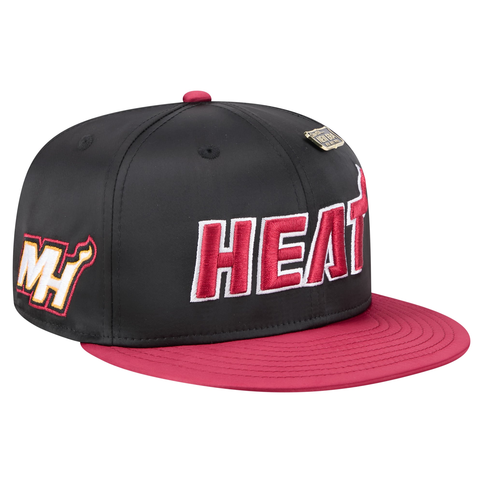 Men's Miami Heat New Era Black/Red Throwback Satin Vintage Pin Two-Tone 59FIFTY Fitted Hat